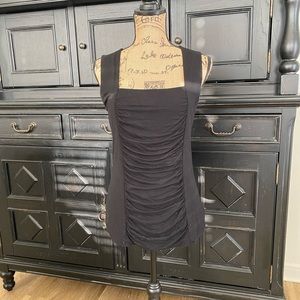 WHBM Black Rayon Square Neck Shirred Front Sleeveless Top S